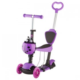 Самокат-кикборд трансформер Novatrack Disco-kids 120SB (фиолетовый, со спинкой и родительской ручкой)