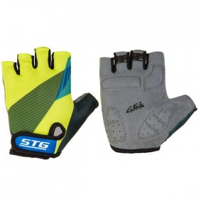 Перчатки STG Х87910 летние с защитной прокладкой, застежка на липучке, размер ХL, черн/салат/синие